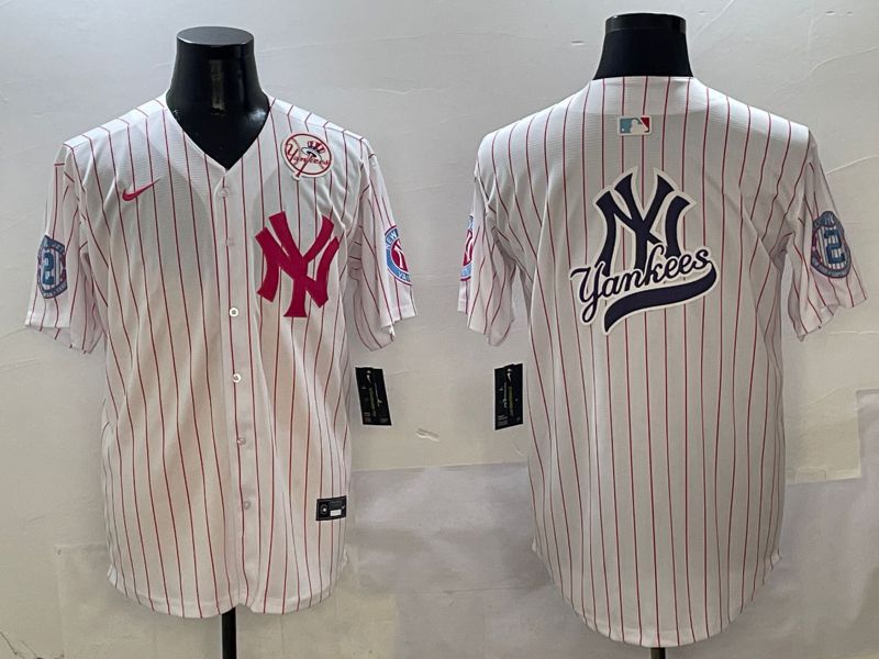 Men New York Yankees Blank White Stripe Jointly Name Nike 2025 MLB Jersey style 12->new york yankees->MLB Jersey